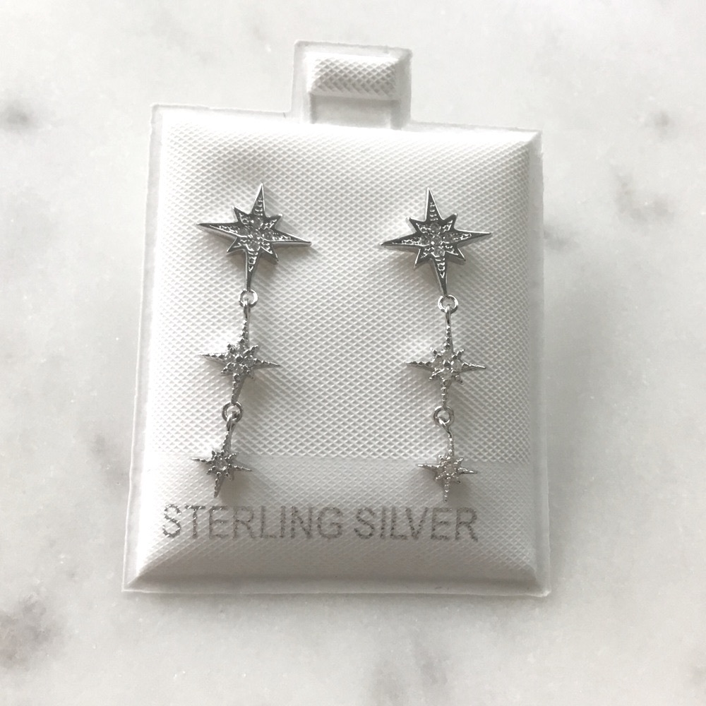 Sale $18 Firm! Sterling Silver rhodium plated Star Earrings - Picture 4 of 14